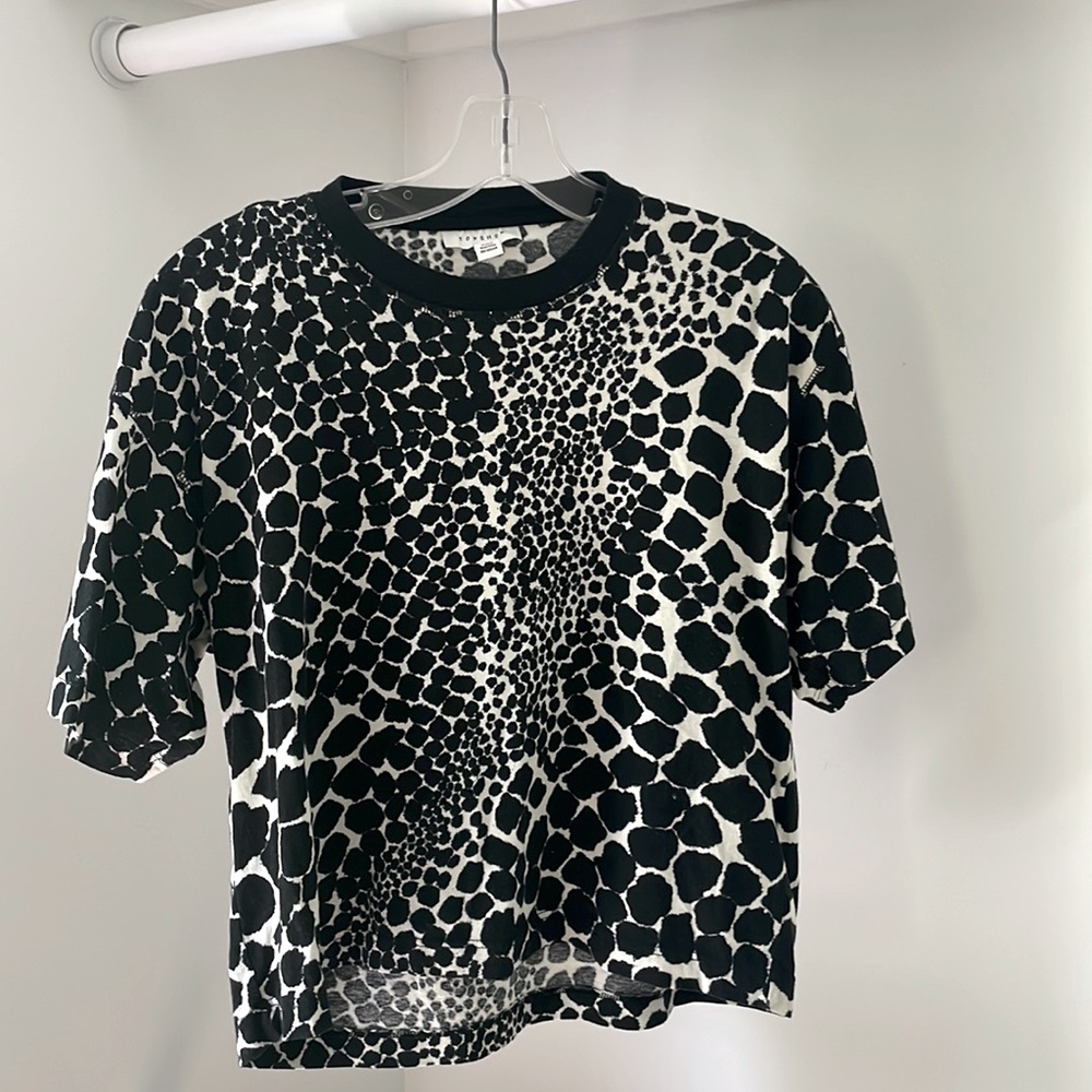 TOPSHOP Size 0-2 Black & Cream Short Sleeve T-Shirt